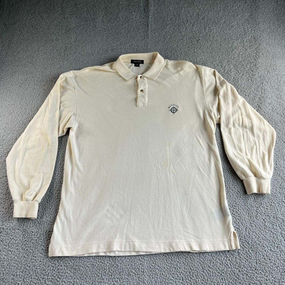 Vintage Nautica Polo Shirt Mens Large Yellow Golf Outdoor Long Sleeve Canada 90s